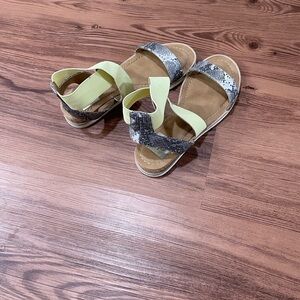 Dolce Vita Snake Print Sandals with lime/ light Yellow Straps